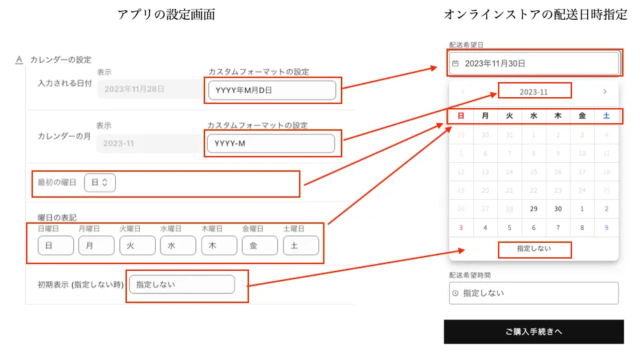 カレンダーの設定 (フォーマットなど)